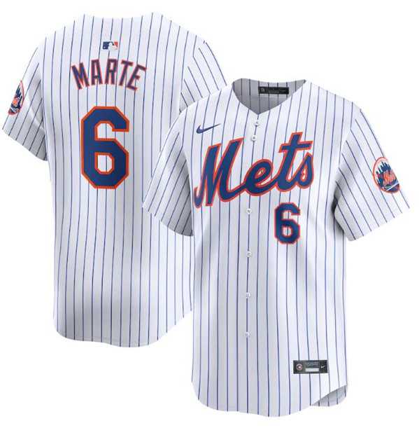 Men%27s New York Mets #6 Starling Marte White 2024 Home Limited Stitched Baseball Jersey Dzhi
